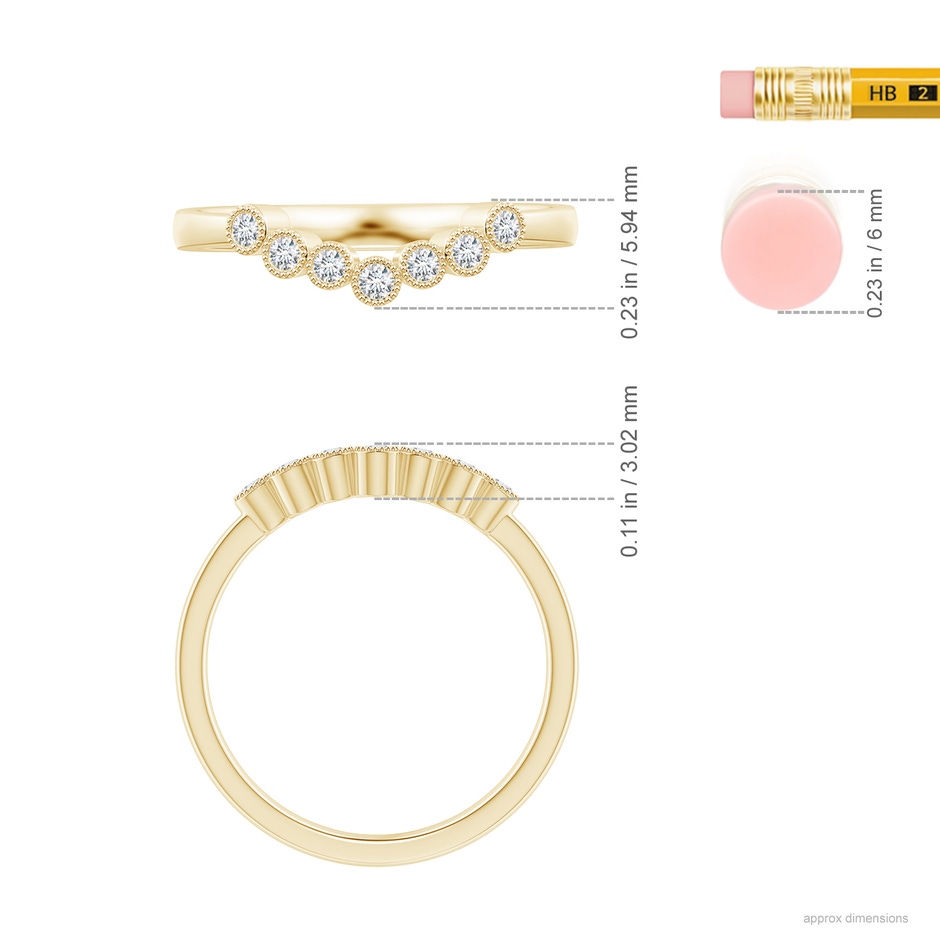 1.75mm GVS2 Aeon Vintage Style Bezel-Set Diamond Milgrain Contour Wedding Band in 18K Yellow Gold ruler
