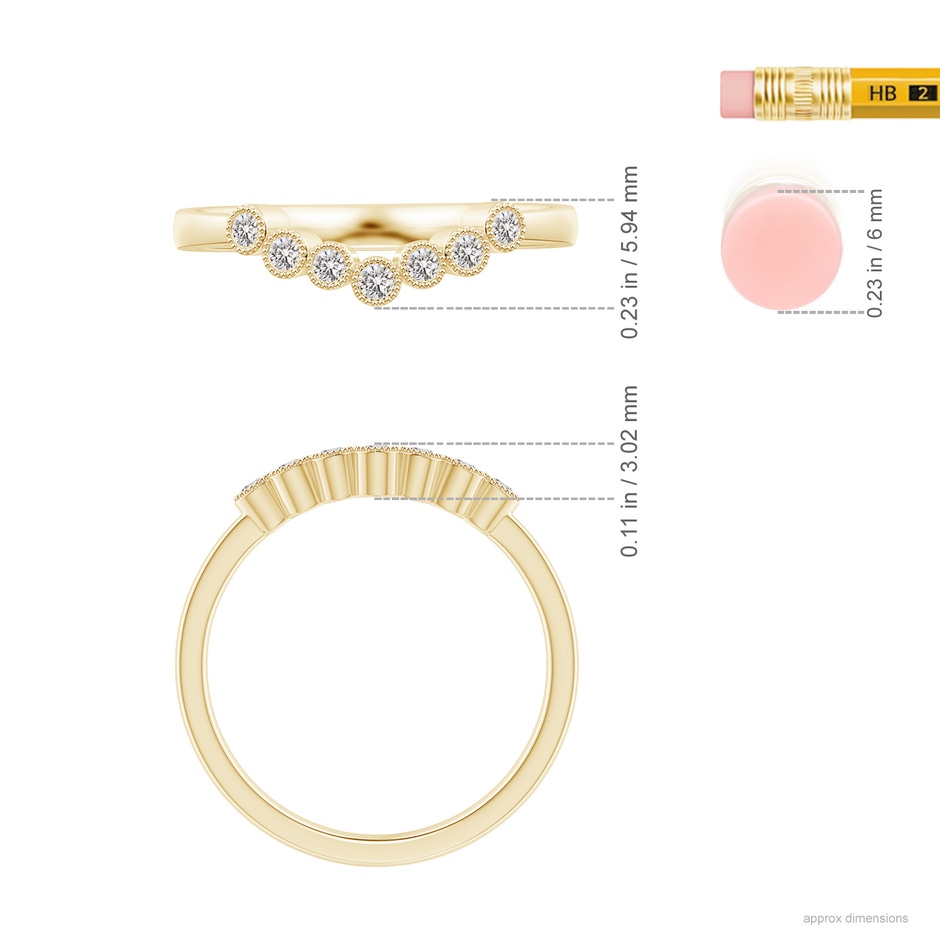1.75mm IJI1I2 Aeon Vintage Style Bezel-Set Diamond Milgrain Contour Wedding Band in 18K Yellow Gold ruler