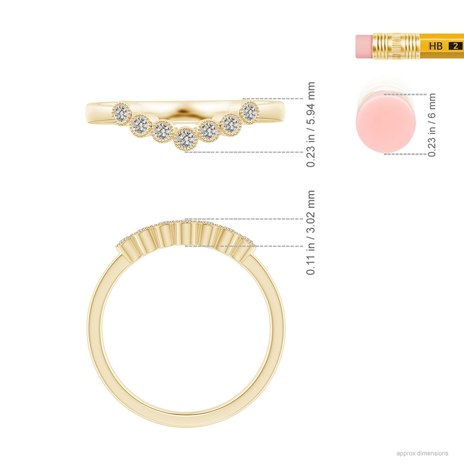 1.75mm KI3 Aeon Vintage Style Bezel-Set Diamond Milgrain Contour Wedding Band in 18K Yellow Gold ruler