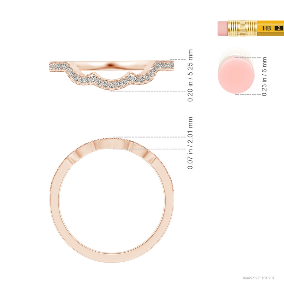 1.05mm KI3 Aeon Vintage Inspired Diamond Contoured Wedding Band with Milgrain in Rose Gold ruler