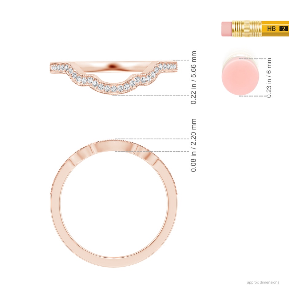 1.15mm GVS2 Aeon Vintage Inspired Diamond Contoured Wedding Band with Milgrain in 18K Rose Gold ruler