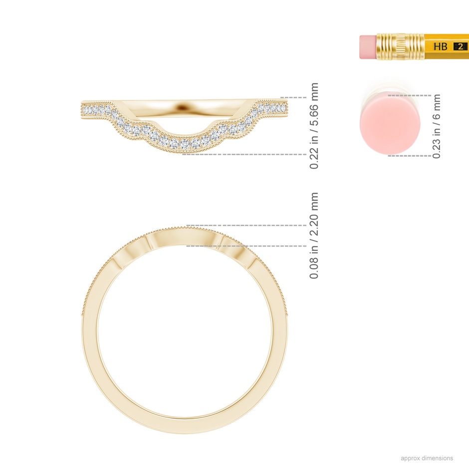 1.15mm GVS2 Aeon Vintage Inspired Diamond Contoured Wedding Band with Milgrain in Yellow Gold ruler