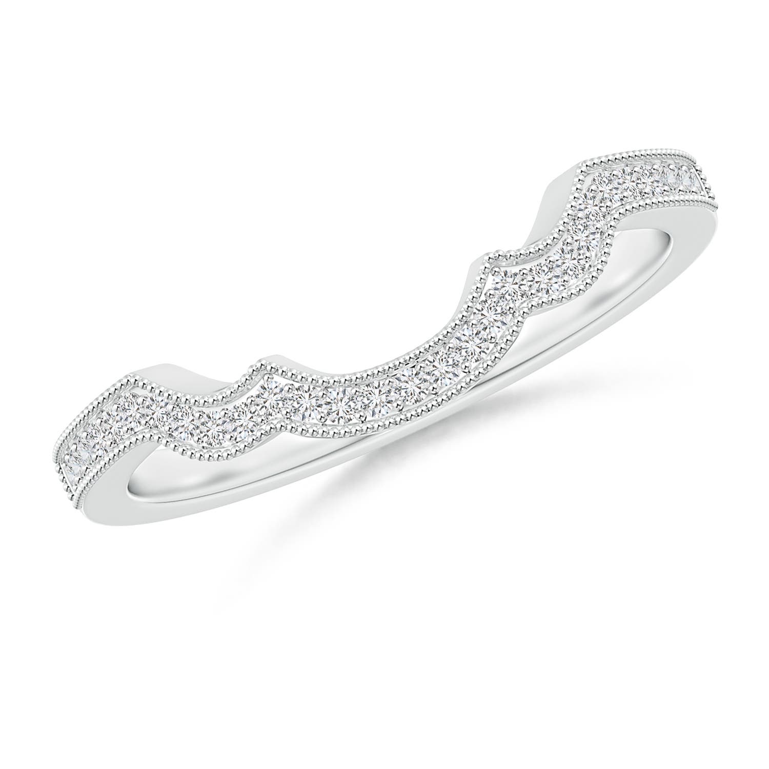 1.15mm HSI2 Aeon Vintage Inspired Diamond Contoured Wedding Band with Milgrain in 18K White Gold