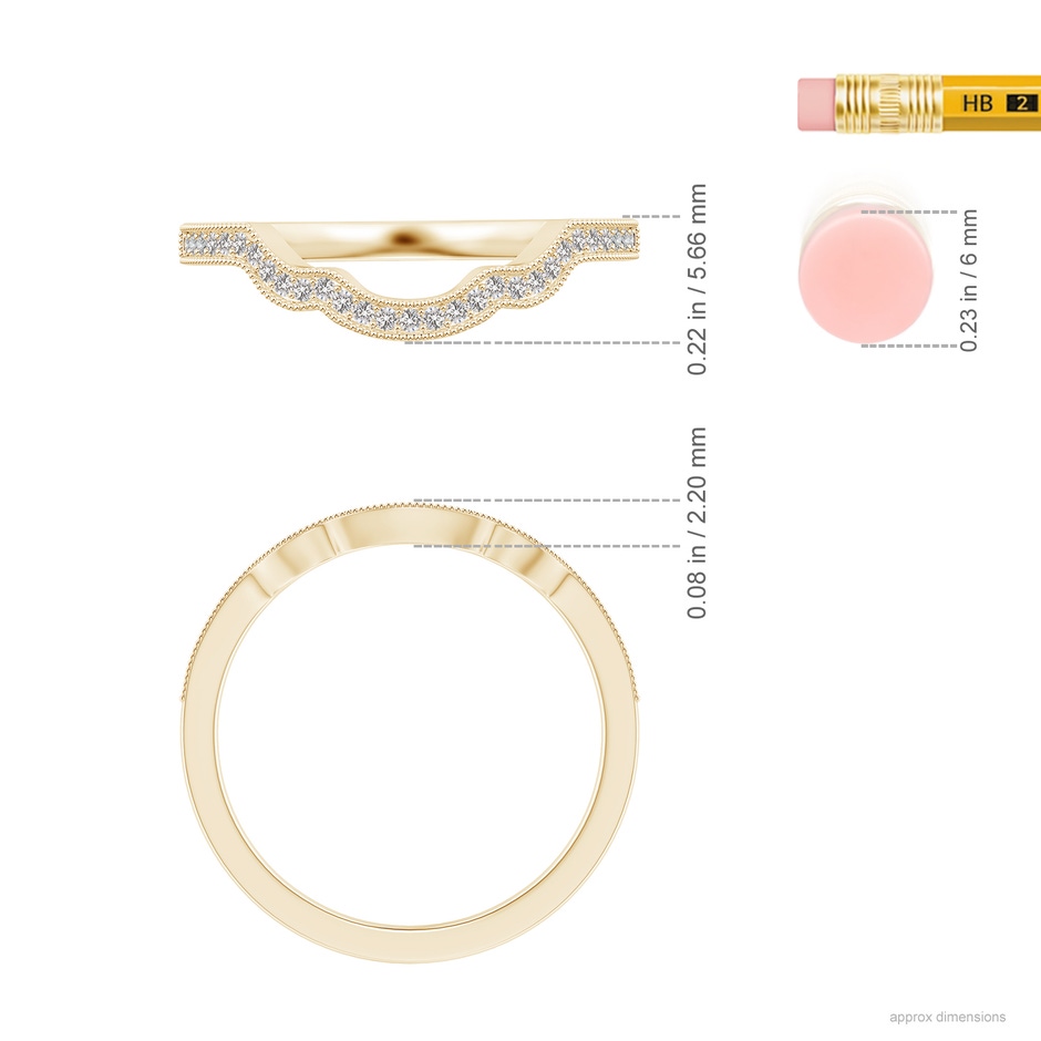 1.15mm IJI1I2 Aeon Vintage Inspired Diamond Contoured Wedding Band with Milgrain in Yellow Gold ruler