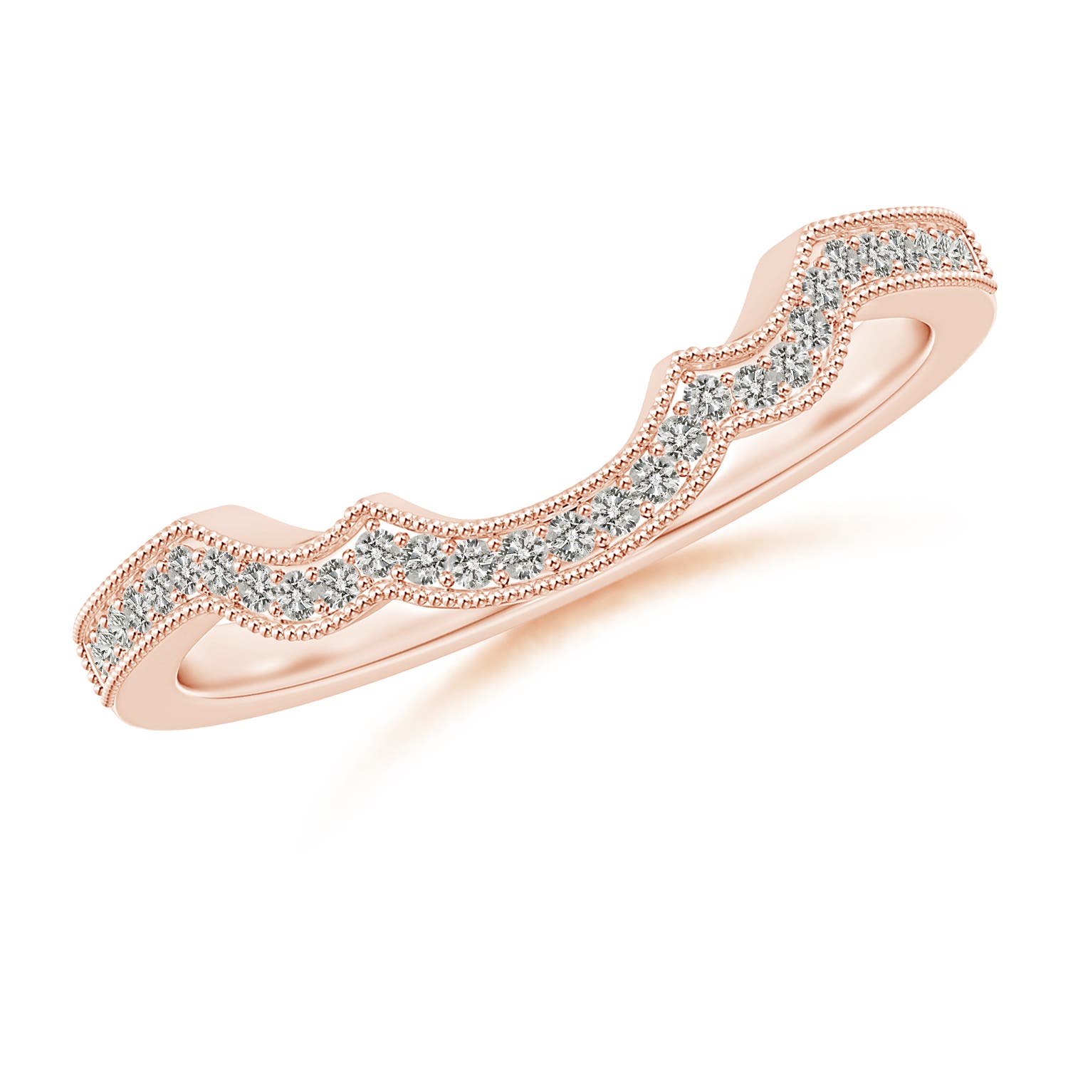 1.15mm KI3 Aeon Vintage Inspired Diamond Contoured Wedding Band with Milgrain in 18CT Rose Gold