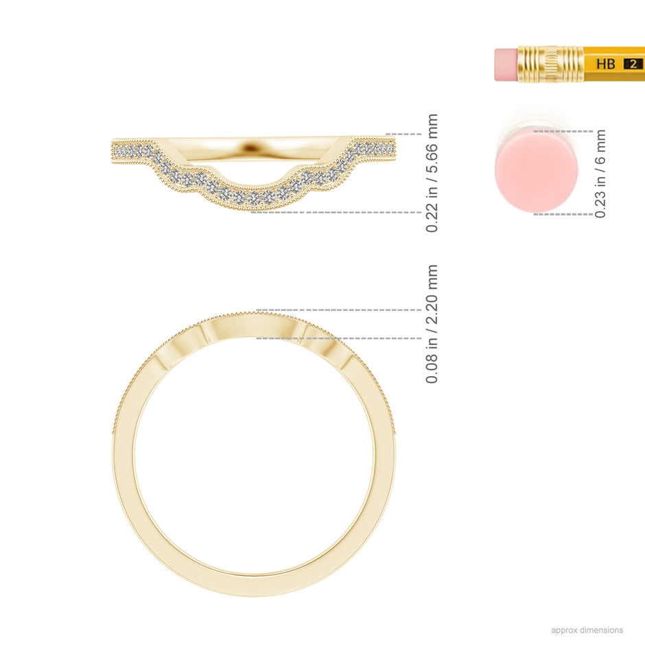 1.15mm KI3 Aeon Vintage Inspired Diamond Contoured Wedding Band with Milgrain in 18K Yellow Gold ruler