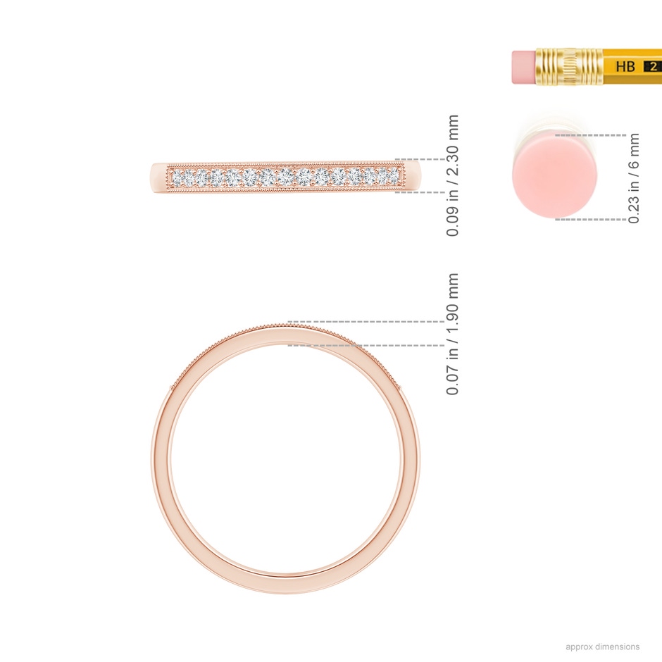1.2mm GVS2 Aeon Vintage Style Diamond Half Eternity Wedding Band with Milgrain in 18K Rose Gold ruler