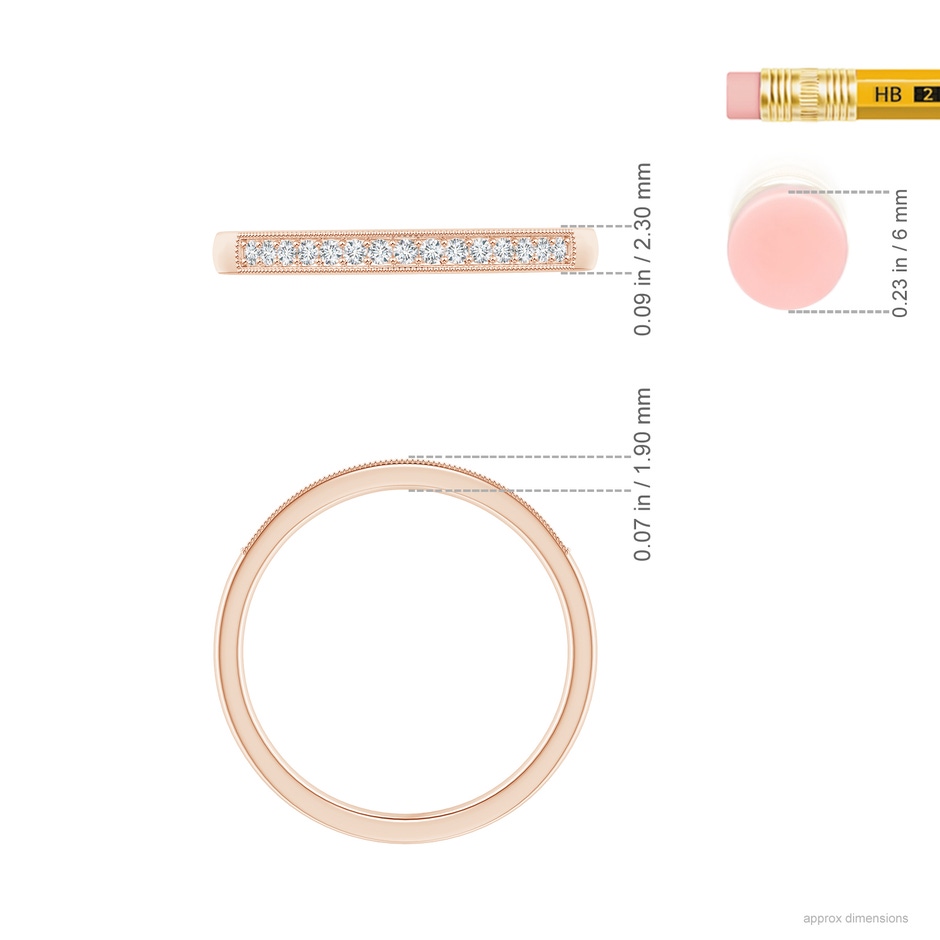 1.2mm GVS2 Aeon Vintage Style Diamond Half Eternity Wedding Band with Milgrain in Rose Gold ruler