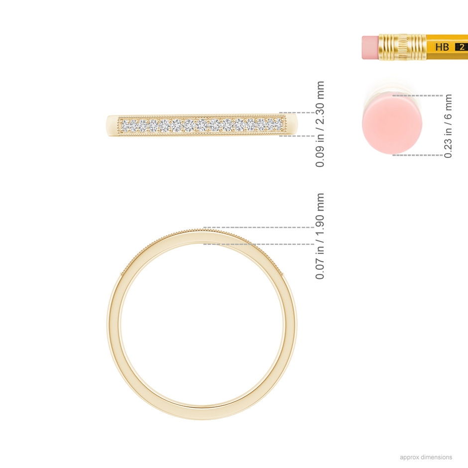 1.2mm HSI2 Aeon Vintage Style Diamond Half Eternity Wedding Band with Milgrain in Yellow Gold ruler