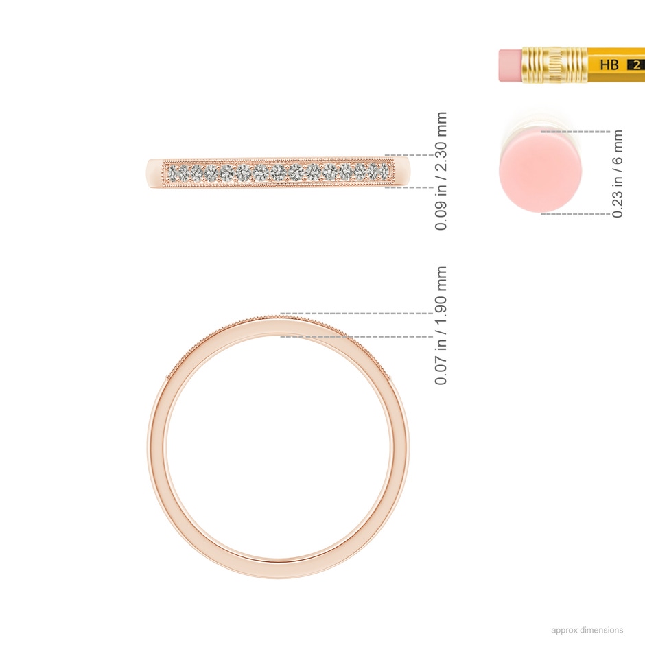1.2mm KI3 Aeon Vintage Style Diamond Half Eternity Wedding Band with Milgrain in Rose Gold ruler
