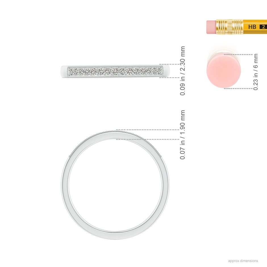 1.2mm KI3 Aeon Vintage Style Diamond Half Eternity Wedding Band with Milgrain in White Gold ruler
