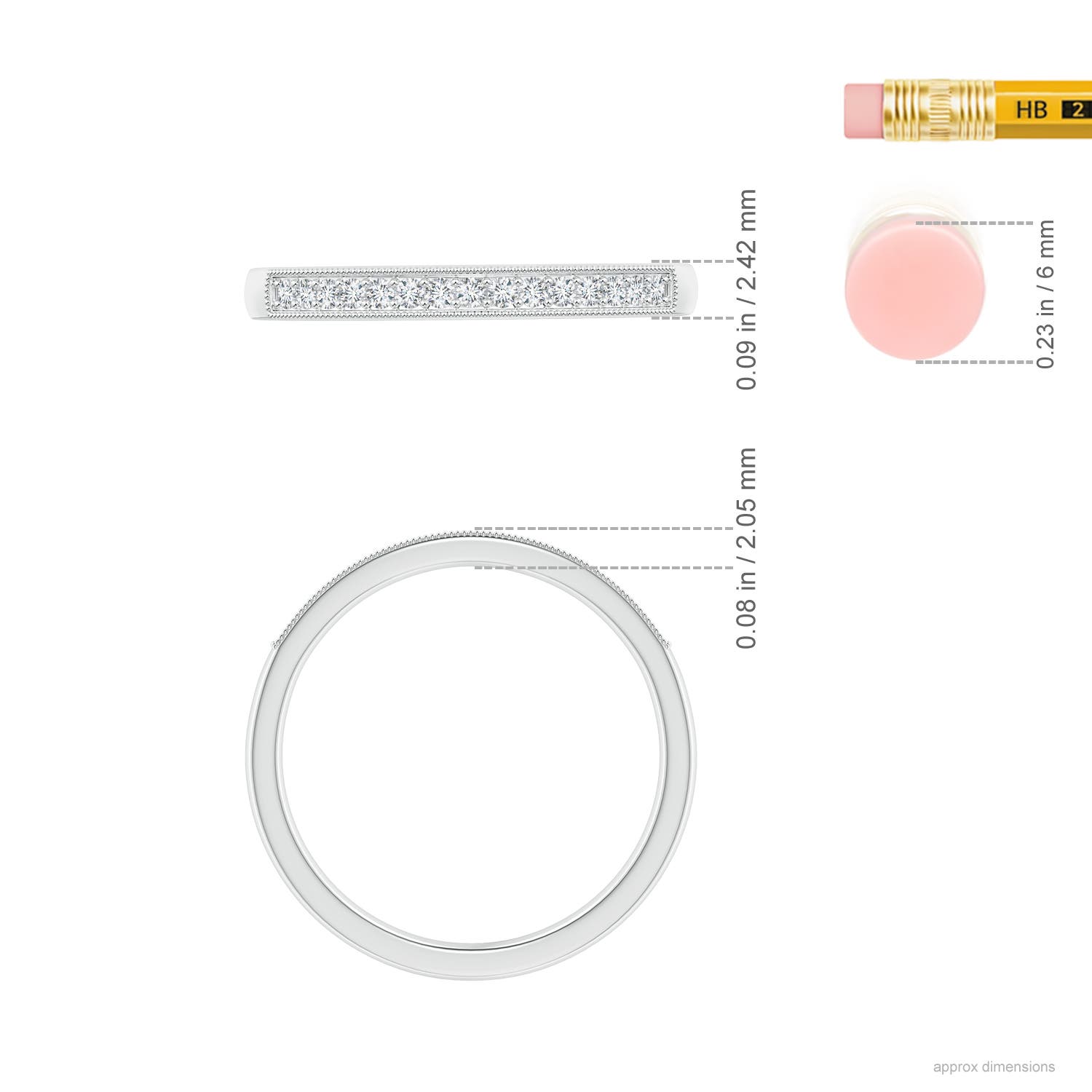 1.3mm GVS2 Aeon Vintage Style Diamond Half Eternity Wedding Band with Milgrain in 18K White Gold - ruler