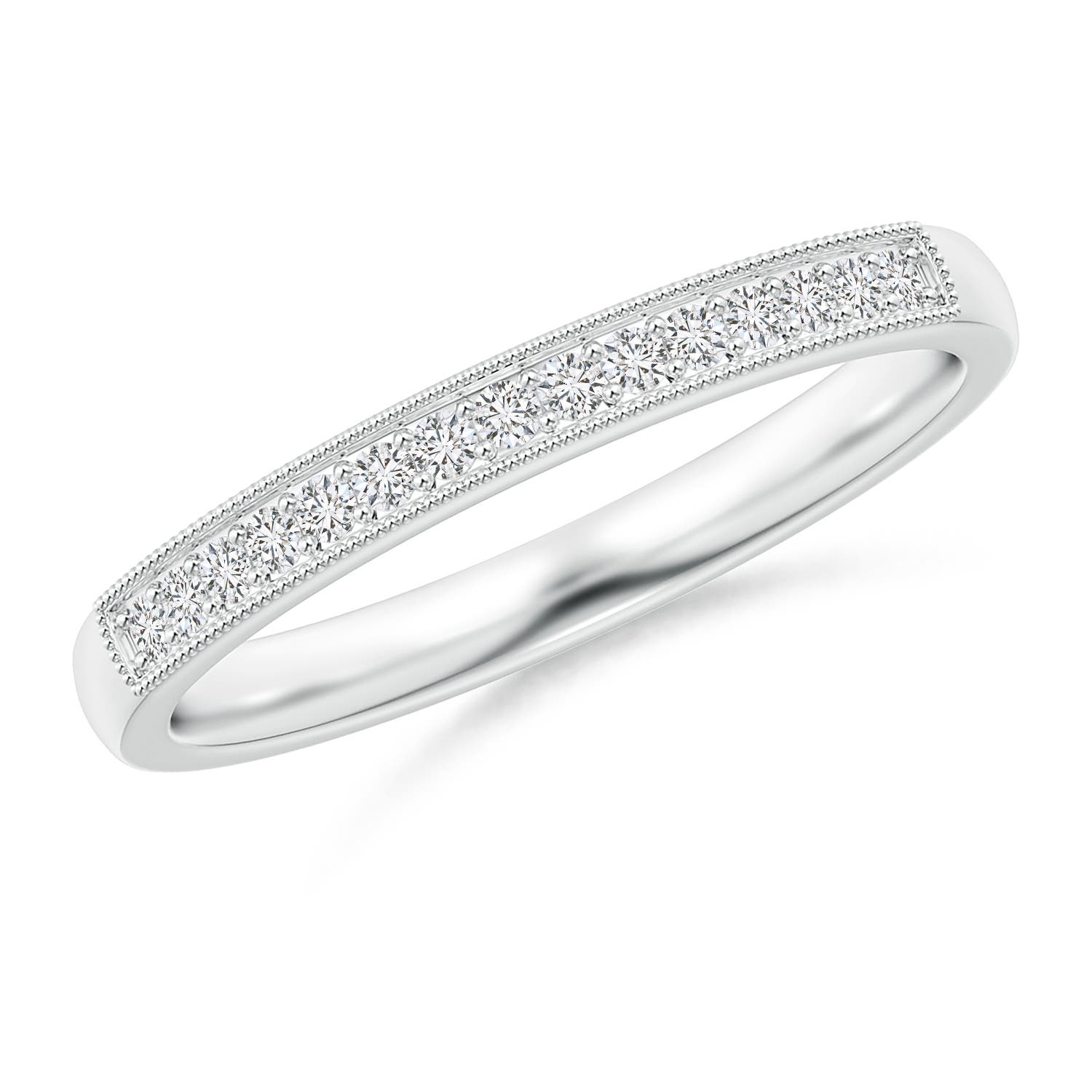 1.3mm HSI2 Aeon Vintage Style Diamond Half Eternity Wedding Band with Milgrain in 18K White Gold