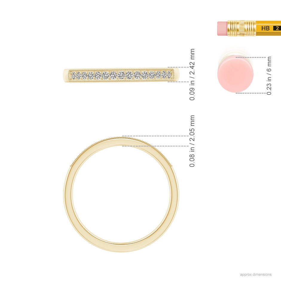 1.3mm KI3 Aeon Vintage Style Diamond Half Eternity Wedding Band with Milgrain in 18K Yellow Gold ruler