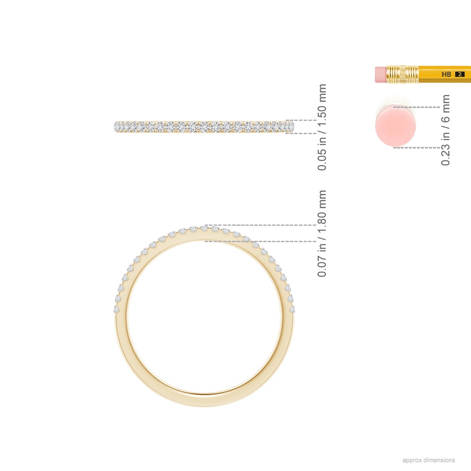 1.1mm HSI2 Aeon Vintage Style Pave-Set Diamond Half Eternity Wedding Band in Yellow Gold ruler