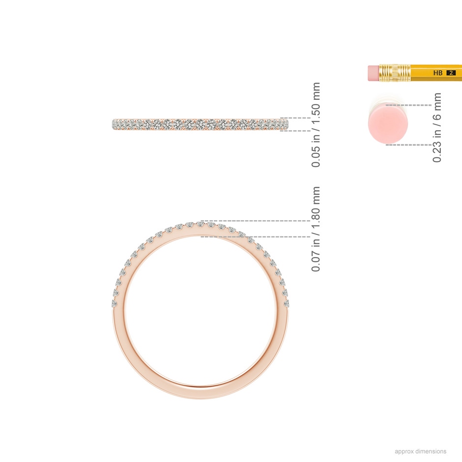 1.1mm KI3 Aeon Vintage Style Pave-Set Diamond Half Eternity Wedding Band in Rose Gold ruler