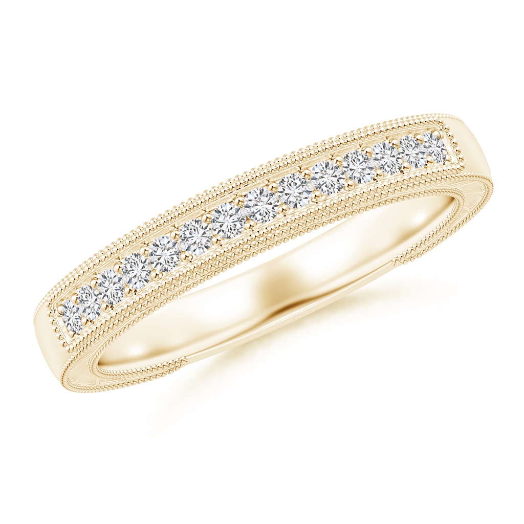 1.5mm HSI2 Aeon Vintage Inspired Diamond Semi Eternity Wedding Band with Milgrain in Yellow Gold