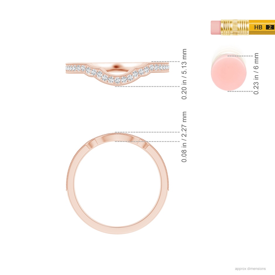 1.1mm GVS2 Aeon Vintage Inspired Diamond Contour Wedding Band with Milgrain in 18K Rose Gold ruler