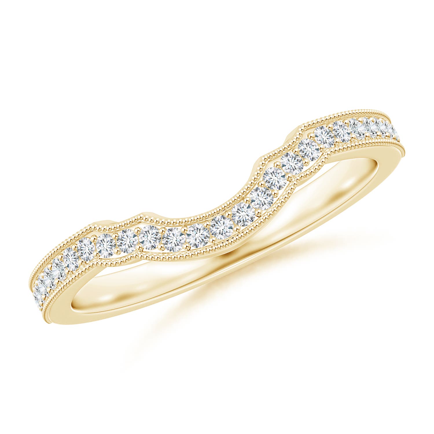 1.1mm GVS2 Aeon Vintage Inspired Diamond Contour Wedding Band with Milgrain in 18CT Yellow Gold