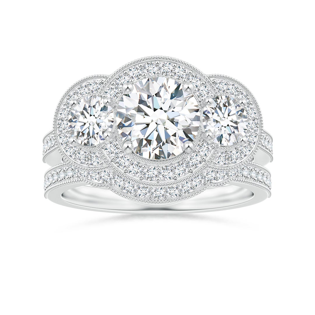 1,1 mm breiter, GVS2 Diamant-Ehering im Vintage-Stil von Aeon mit Kontur und Milgrain-Verzierung in Weißgold – Seite 4