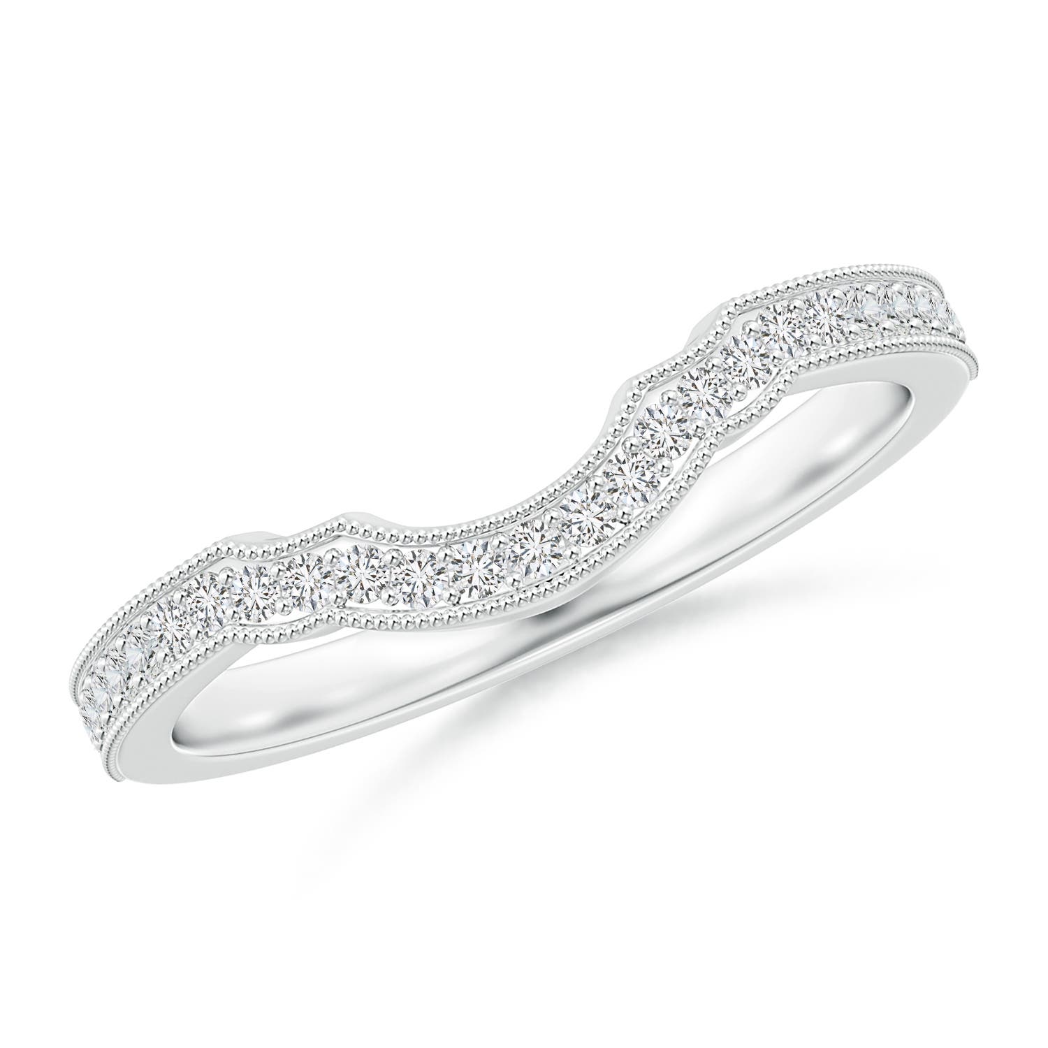 1.1mm HSI2 Aeon Vintage Inspired Diamond Contour Wedding Band with Milgrain in 18K White Gold