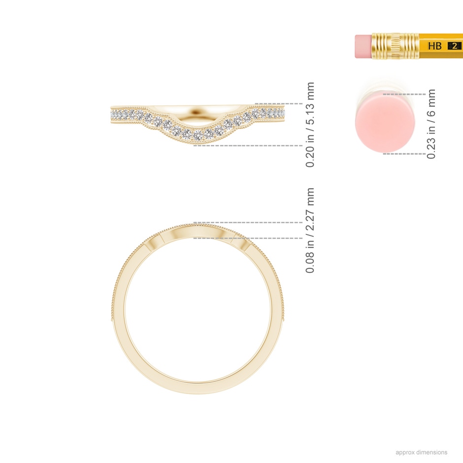 1.1mm IJI1I2 Aeon Vintage Inspired Diamond Contour Wedding Band with Milgrain in Yellow Gold ruler
