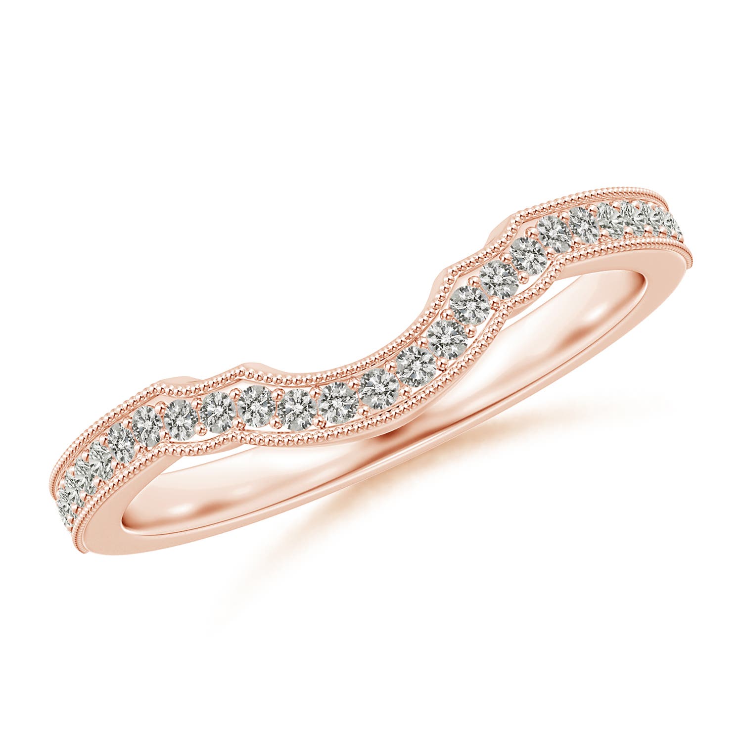 1.1mm KI3 Aeon Vintage Inspired Diamond Contour Wedding Band with Milgrain in 18CT Rose Gold