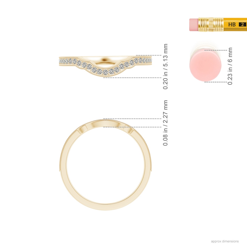 1.1mm KI3 Aeon Vintage Inspired Diamond Contour Wedding Band with Milgrain in Yellow Gold ruler