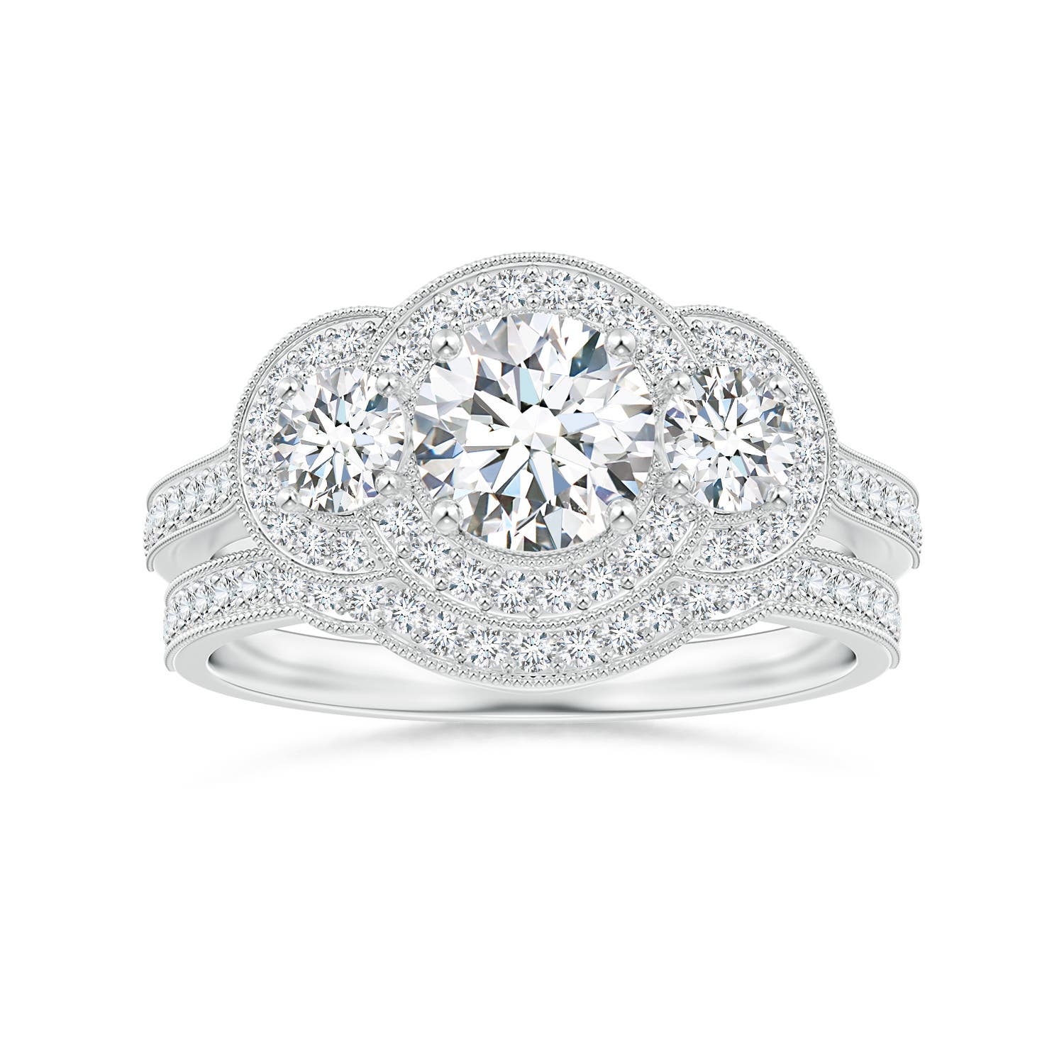 1mm GVS2 Aeon Vintage Inspired Diamond Contour Wedding Band with Milgrain in 18K White Gold - side 4