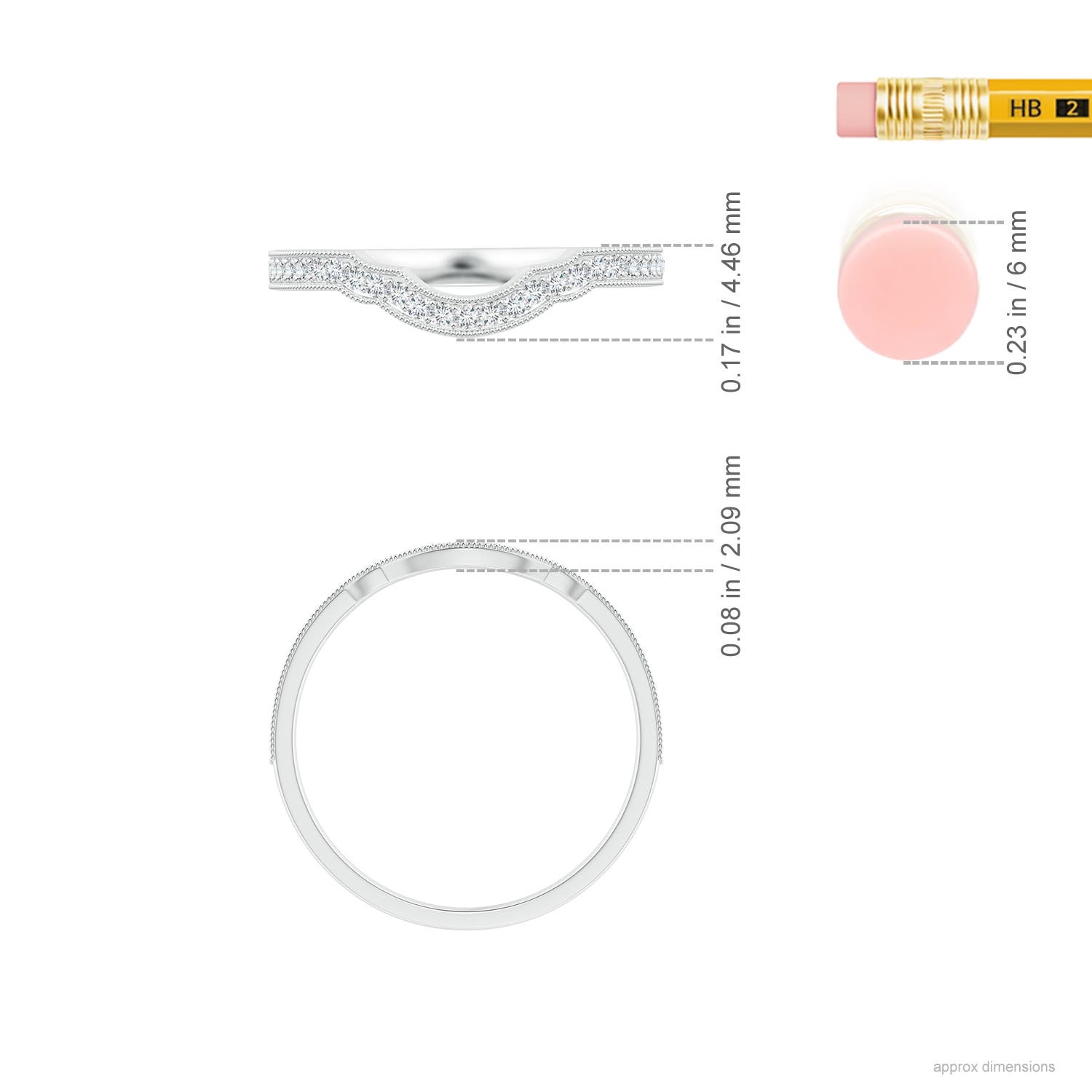 1mm GVS2 Aeon Vintage Inspired Diamond Contour Wedding Band with Milgrain in 18K White Gold - ruler