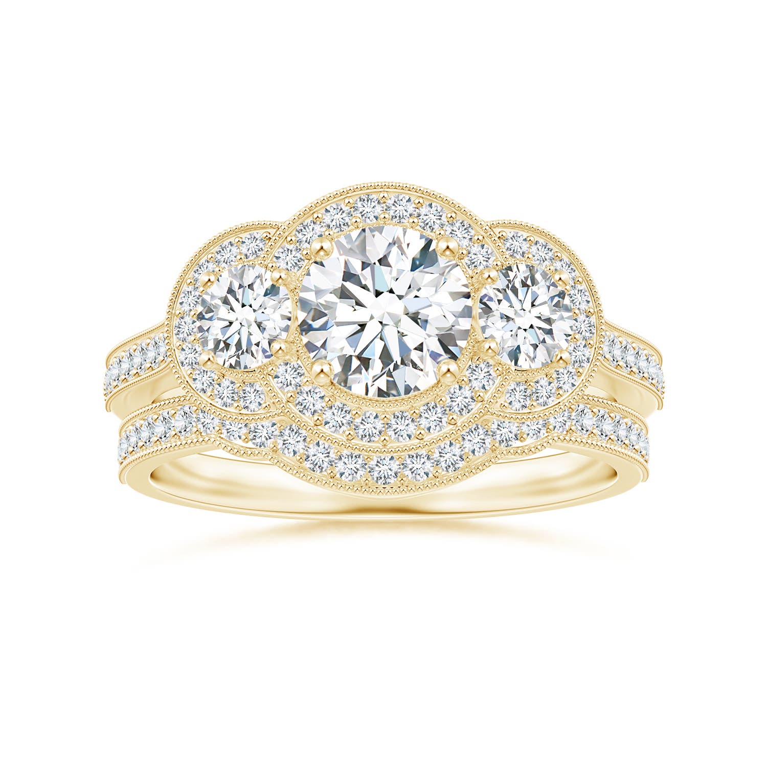 1mm GVS2 Aeon Vintage Inspired Diamond Contour Wedding Band with Milgrain in 18CT Yellow Gold - side 4