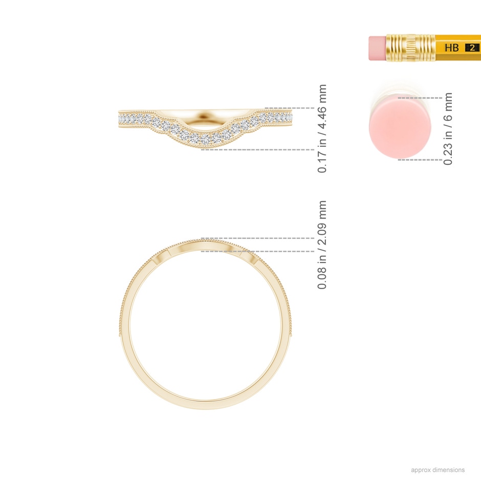 1mm HSI2 Aeon Vintage Inspired Diamond Contour Wedding Band with Milgrain in 9K Yellow Gold ruler