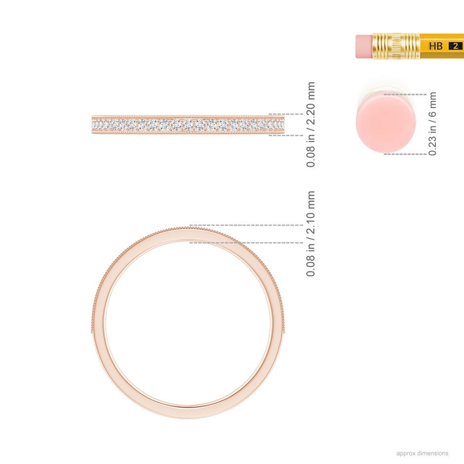 1.1mm GVS2 Aeon Vintage Style Pave-Set Diamond Wedding Band with Milgrain in Rose Gold ruler