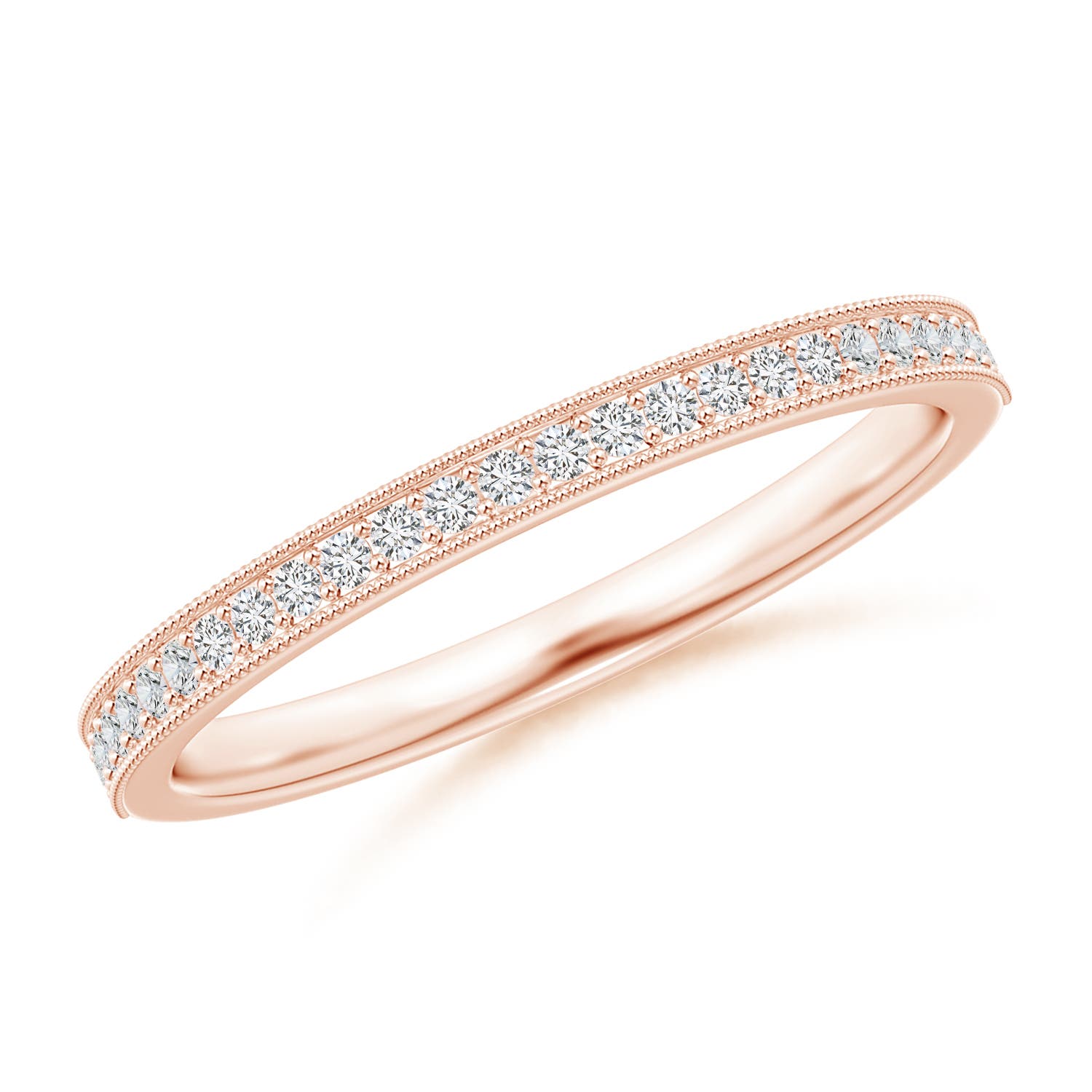 1.1mm HSI2 Aeon Vintage Style Pave-Set Diamond Wedding Band with Milgrain in 18K Rose Gold