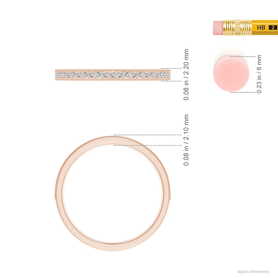 1.1mm IJI1I2 Aeon Vintage Style Pave-Set Diamond Wedding Band with Milgrain in Rose Gold ruler