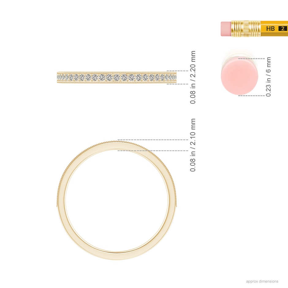 1.1mm KI3 Aeon Vintage Style Pave-Set Diamond Wedding Band with Milgrain in Yellow Gold ruler
