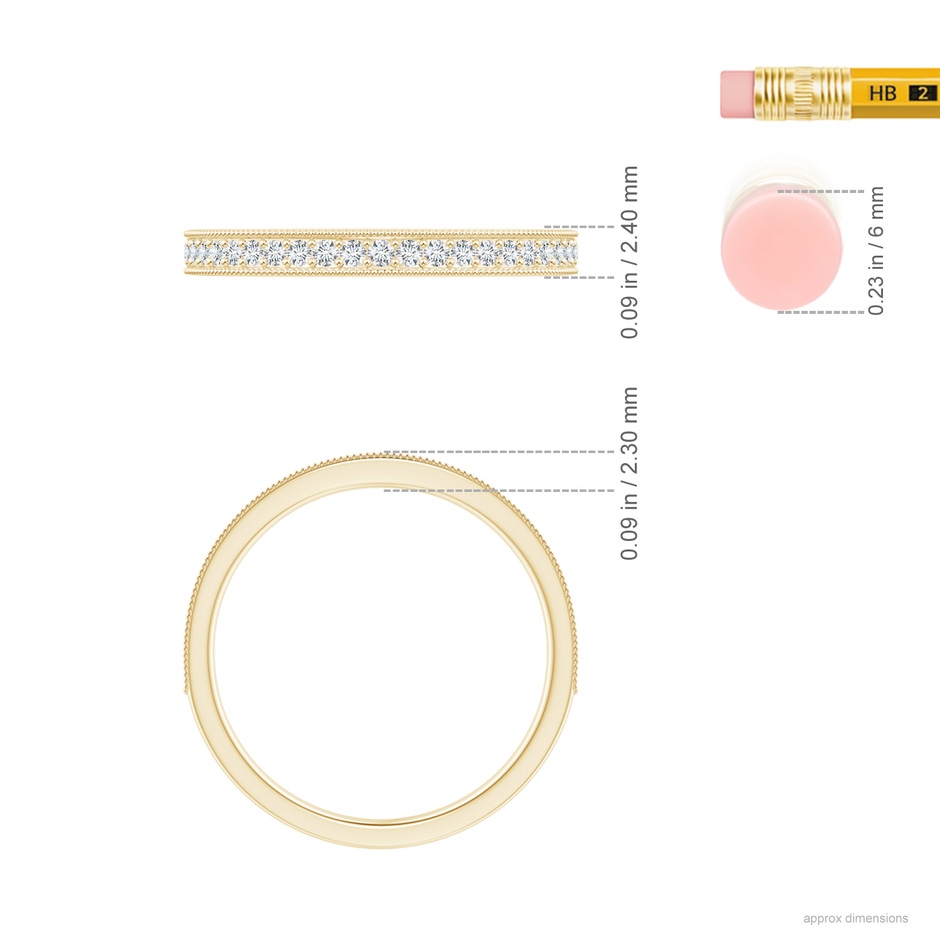 1.2mm GVS2 Aeon Vintage Style Pave-Set Diamond Wedding Band with Milgrain in 18K Yellow Gold ruler