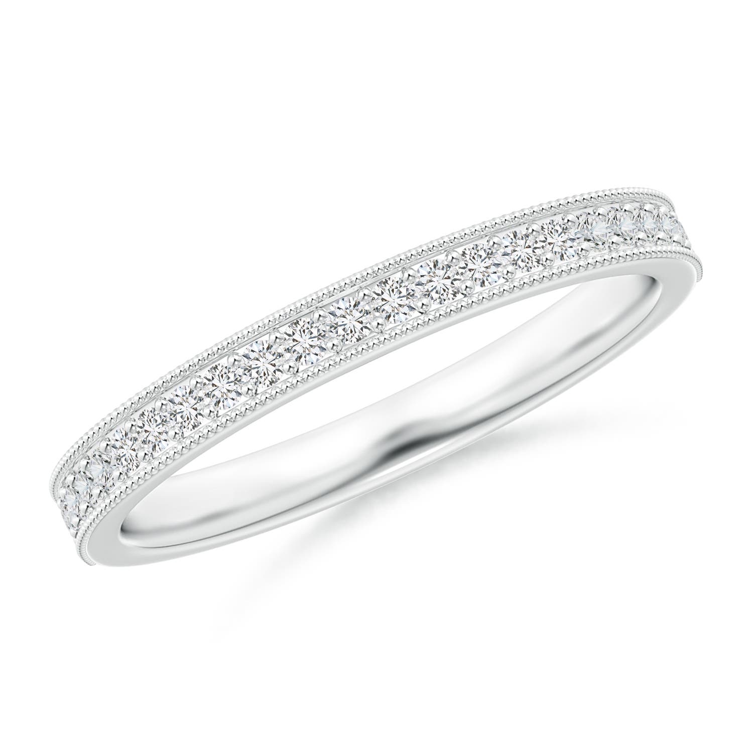 1.2mm HSI2 Aeon Vintage Style Pave-Set Diamond Wedding Band with Milgrain in 18K White Gold
