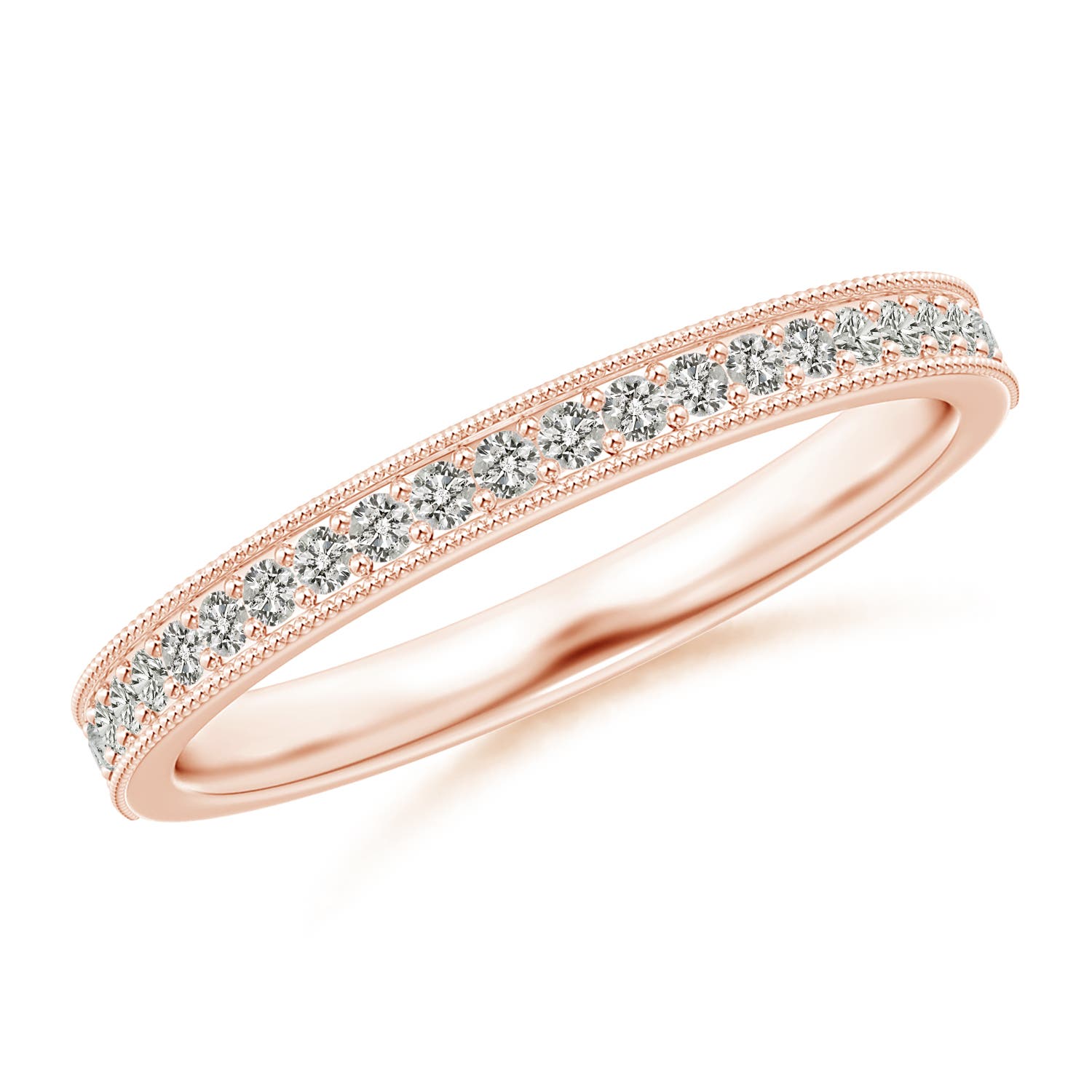1.2mm KI3 Aeon Vintage Style Pave-Set Diamond Wedding Band with Milgrain in 18CT Rose Gold
