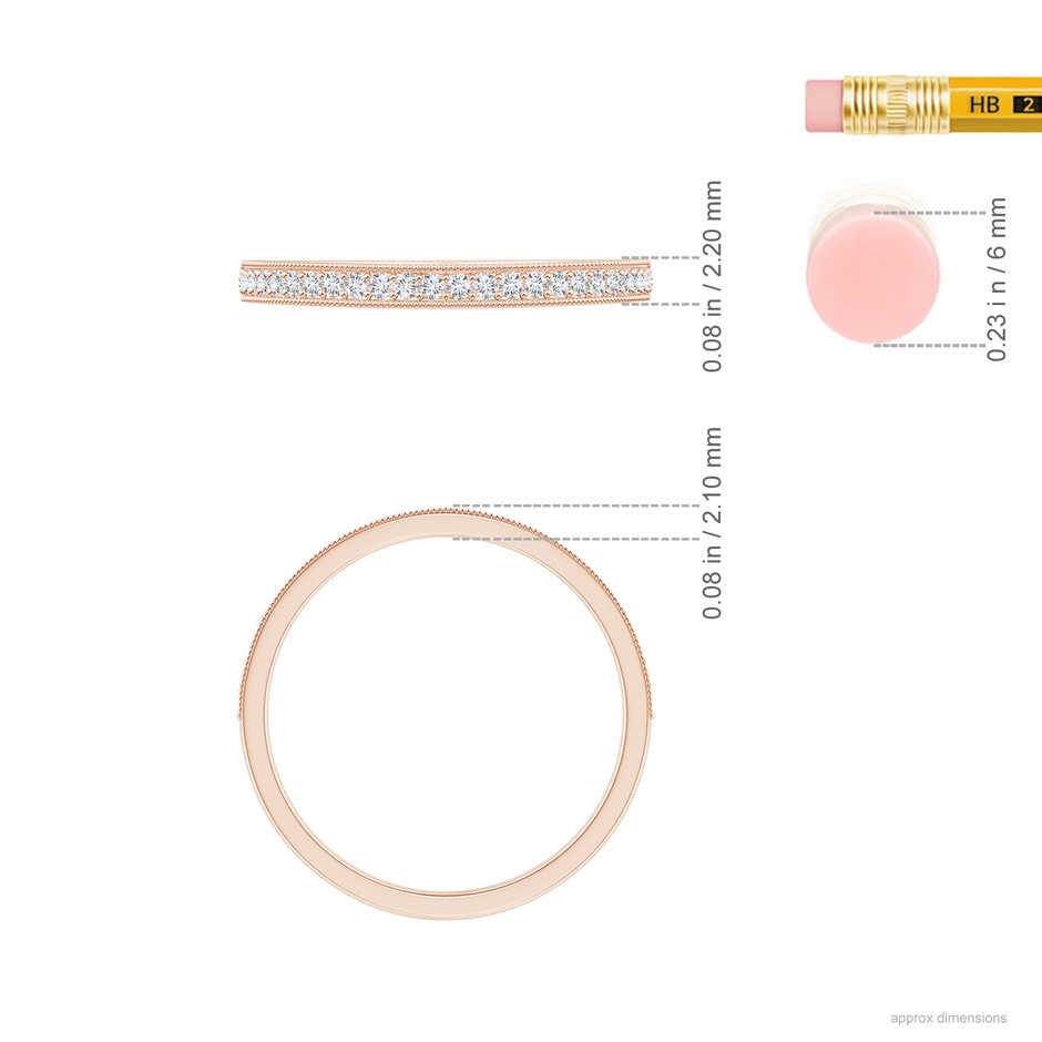 1.1mm GVS2 Aeon Vintage Style Half Eternity Wedding Band with Milgrain in Rose Gold ruler
