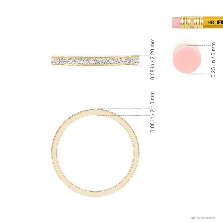 1.1mm HSI2 Aeon Vintage Style Half Eternity Wedding Band with Milgrain in Yellow Gold ruler