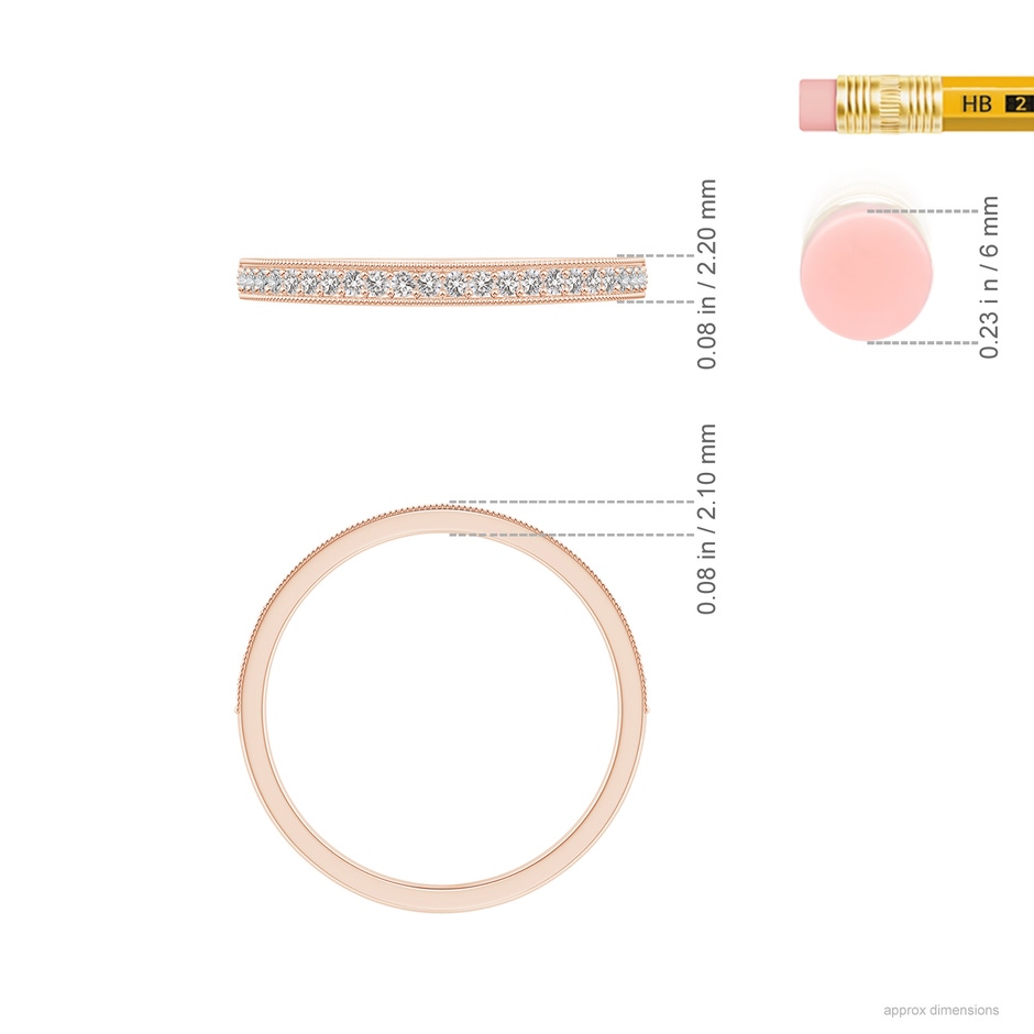 1.1mm IJI1I2 Aeon Vintage Style Half Eternity Wedding Band with Milgrain in Rose Gold ruler