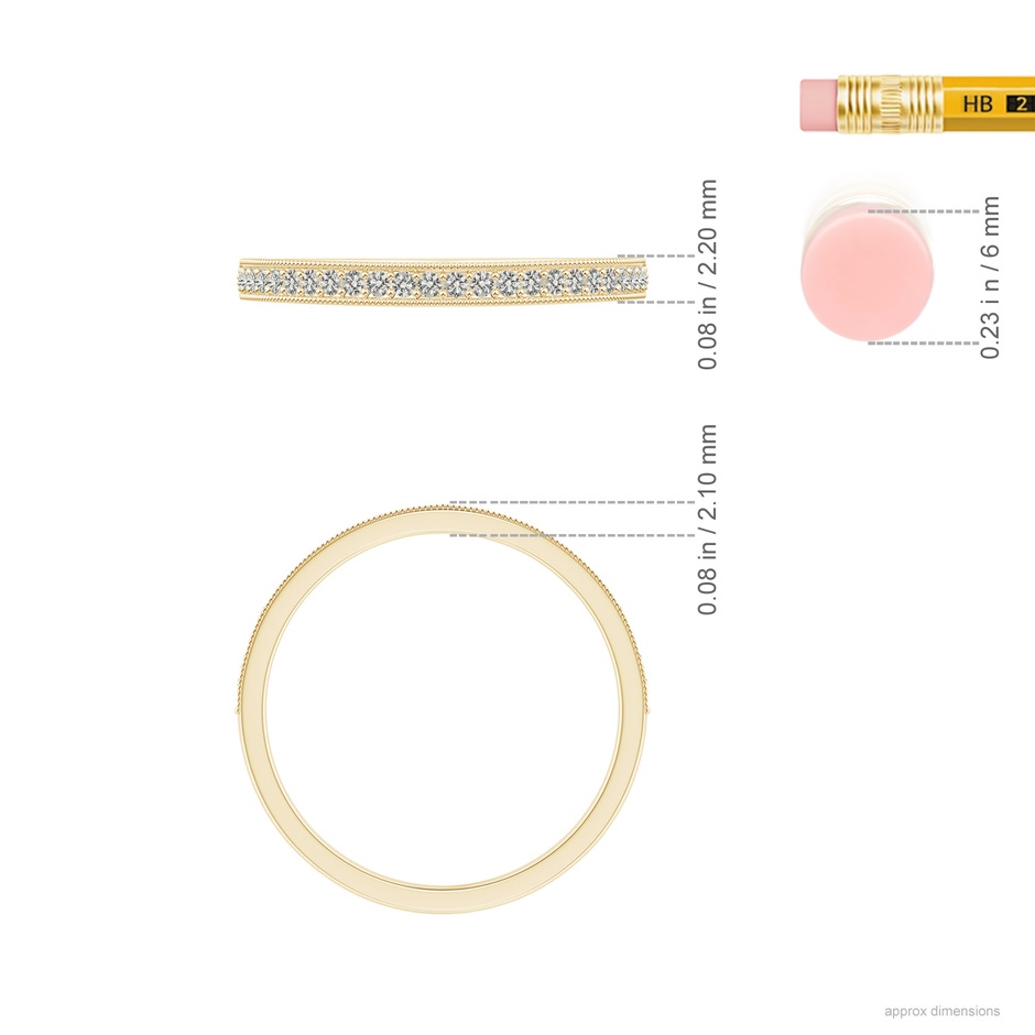 1.1mm KI3 Aeon Vintage Style Half Eternity Wedding Band with Milgrain in 18K Yellow Gold ruler