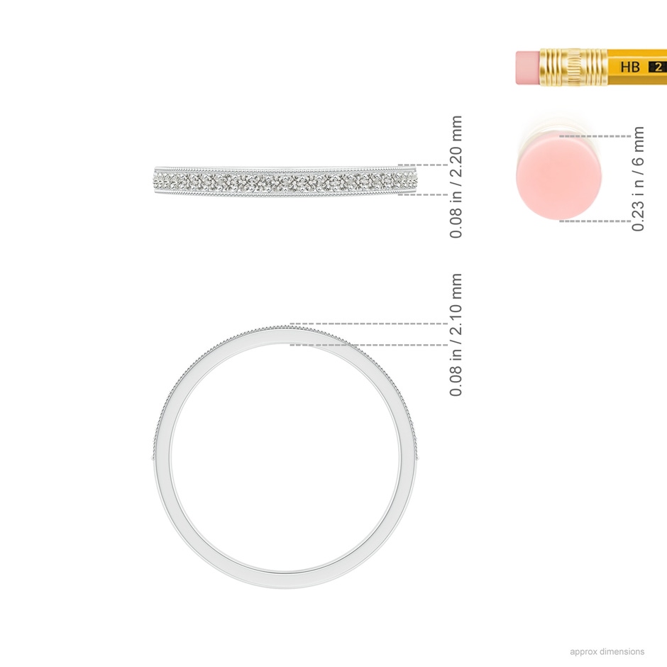 1.1mm KI3 Aeon Vintage Style Half Eternity Wedding Band with Milgrain in White Gold ruler