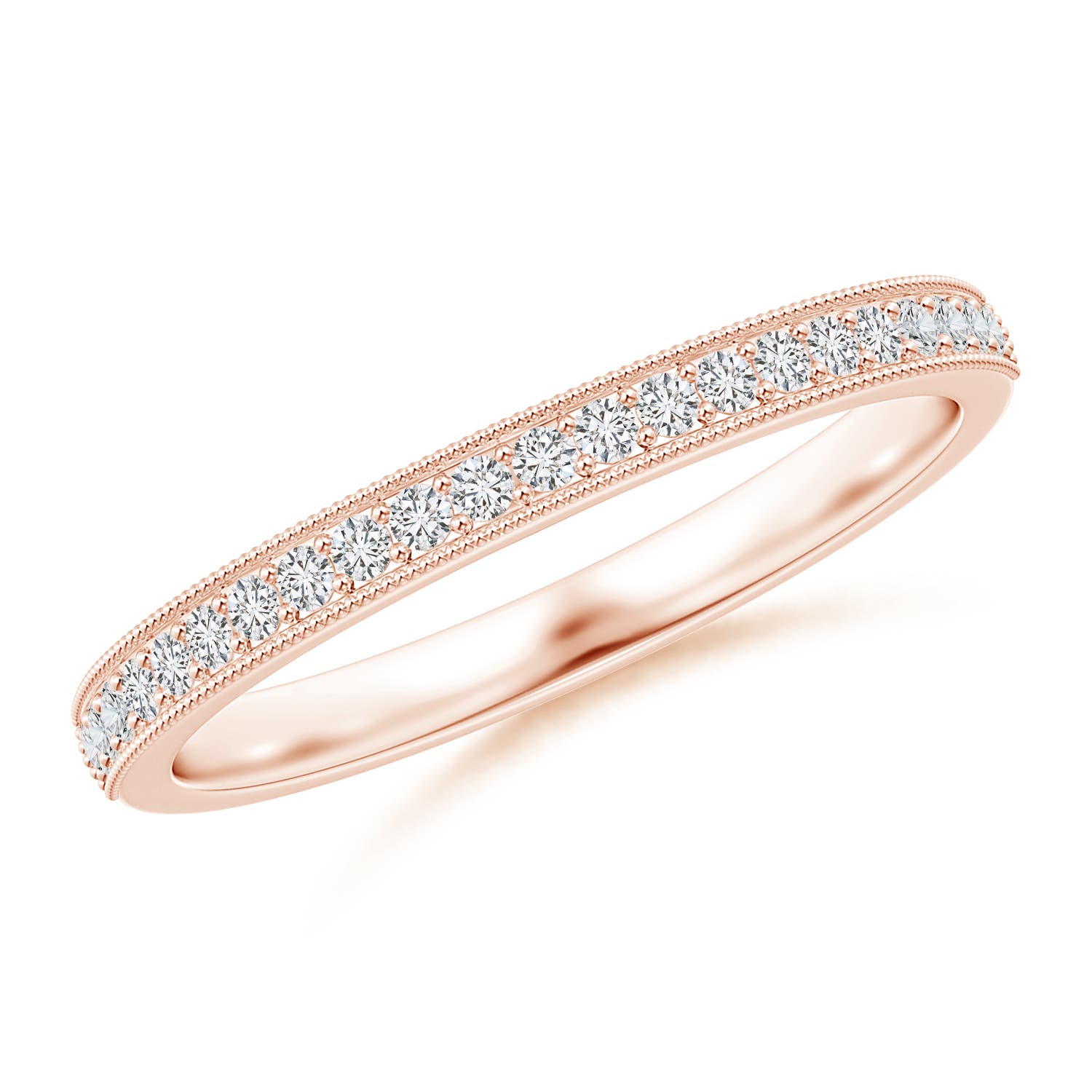 1.2mm HSI2 Aeon Vintage Style Half Eternity Wedding Band with Milgrain in 18K Rose Gold
