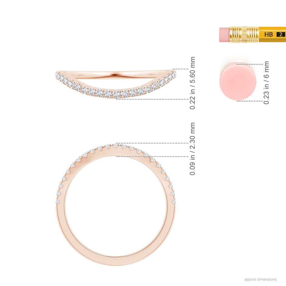 1.3mm GVS2 Aeon Vintage Inspired Diamond Contour Style Wedding Band in Rose Gold ruler