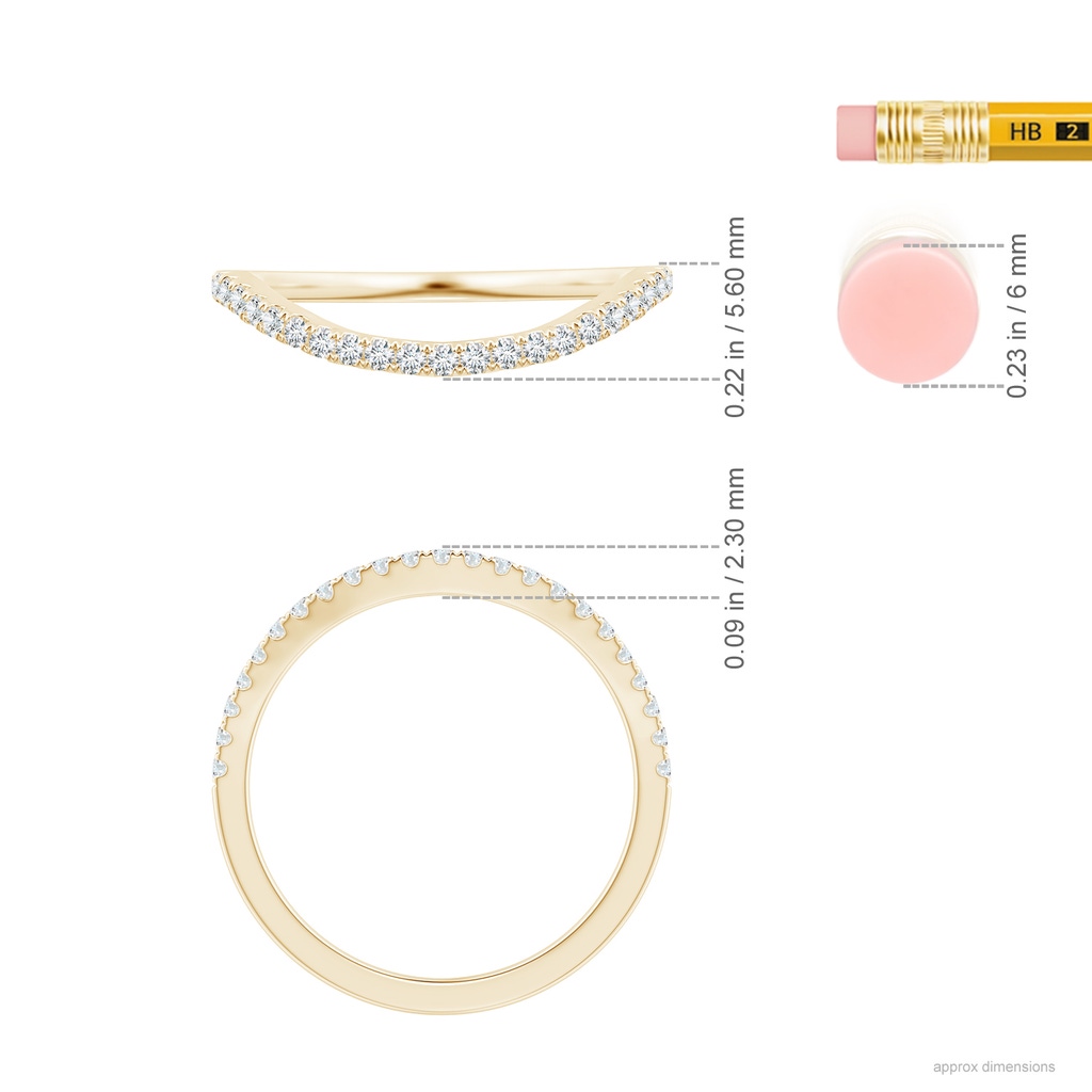 1.3mm GVS2 Aeon Vintage Inspired Diamond Contour Style Wedding Band in Yellow Gold Ruler
