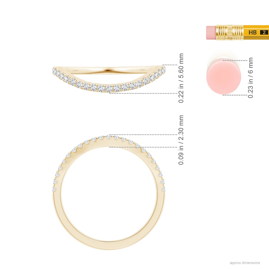 1.3mm GVS2 Aeon Vintage Inspired Diamond Contour Style Wedding Band in Yellow Gold ruler