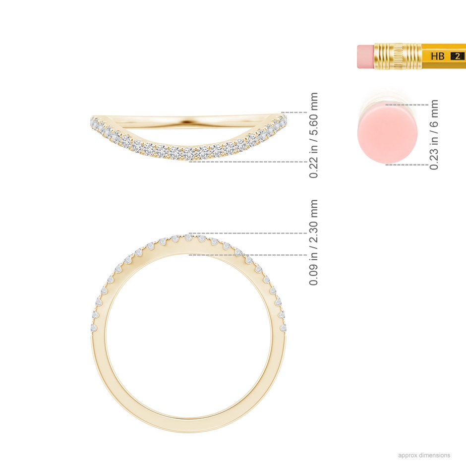 1.3mm HSI2 Aeon Vintage Inspired Diamond Contour Style Wedding Band in 9K Yellow Gold ruler