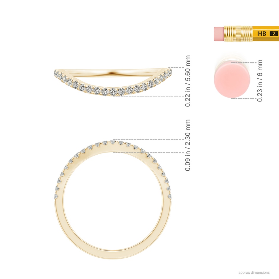 1.3mm KI3 Aeon Vintage Inspired Diamond Contour Style Wedding Band in Yellow Gold ruler